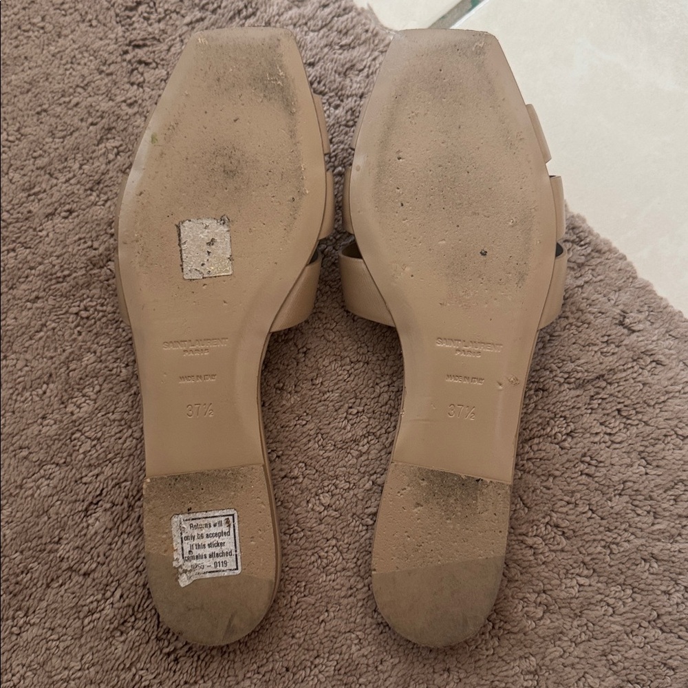 Saint Laurent Tribute Mules Smooth Leather Slides Women's Size: 7.5 37.5 - Picture 5 of 8